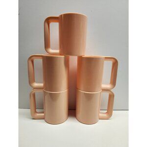 5- Pink Melamine Stackable Mugs, Retro 80s Melmac Plastic Kasen